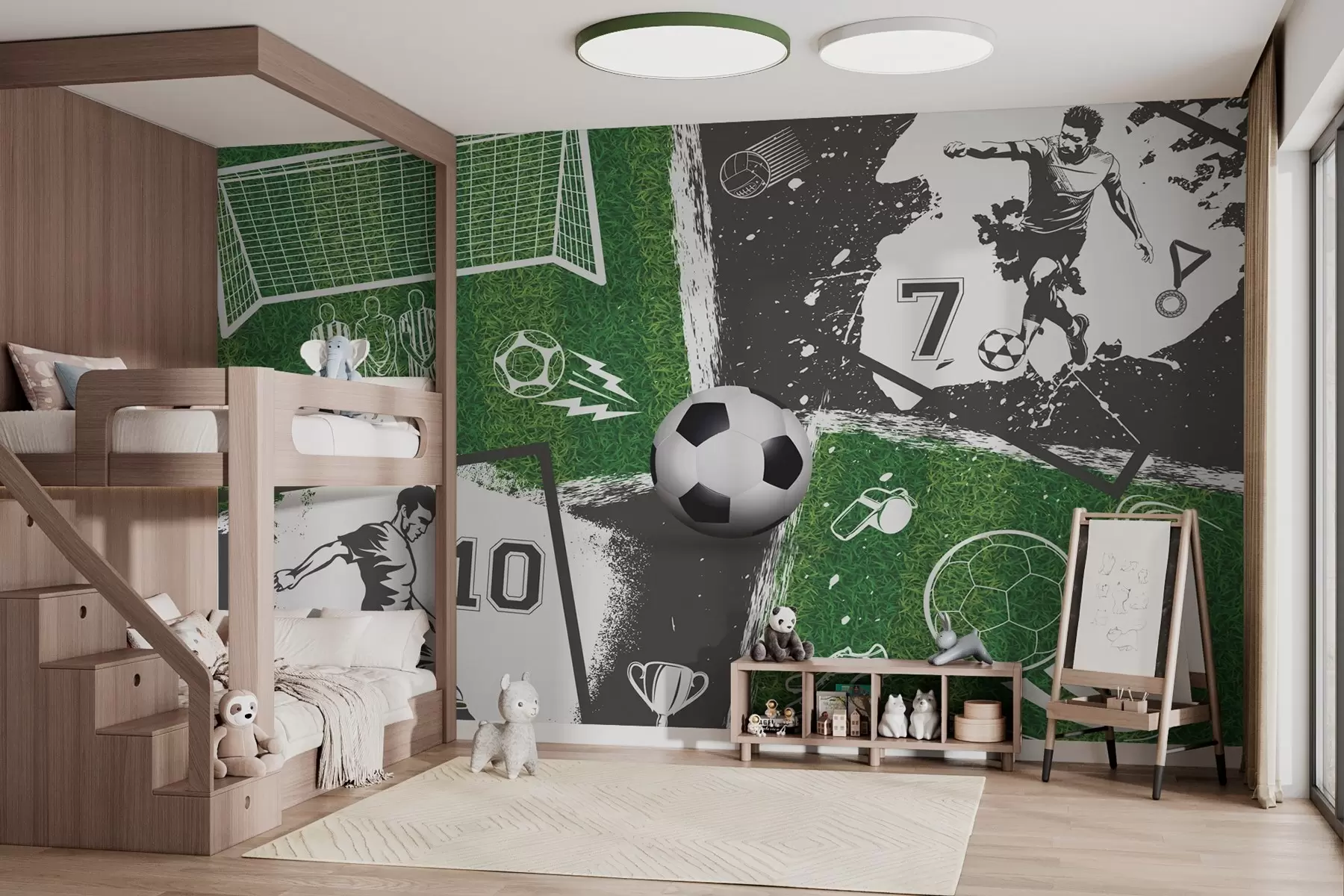 Fototapet Fotbalisté, míč a pole w03121