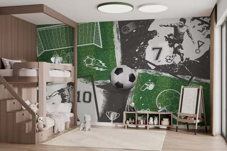 Fototapet Fotbalisté, míč a pole w03121