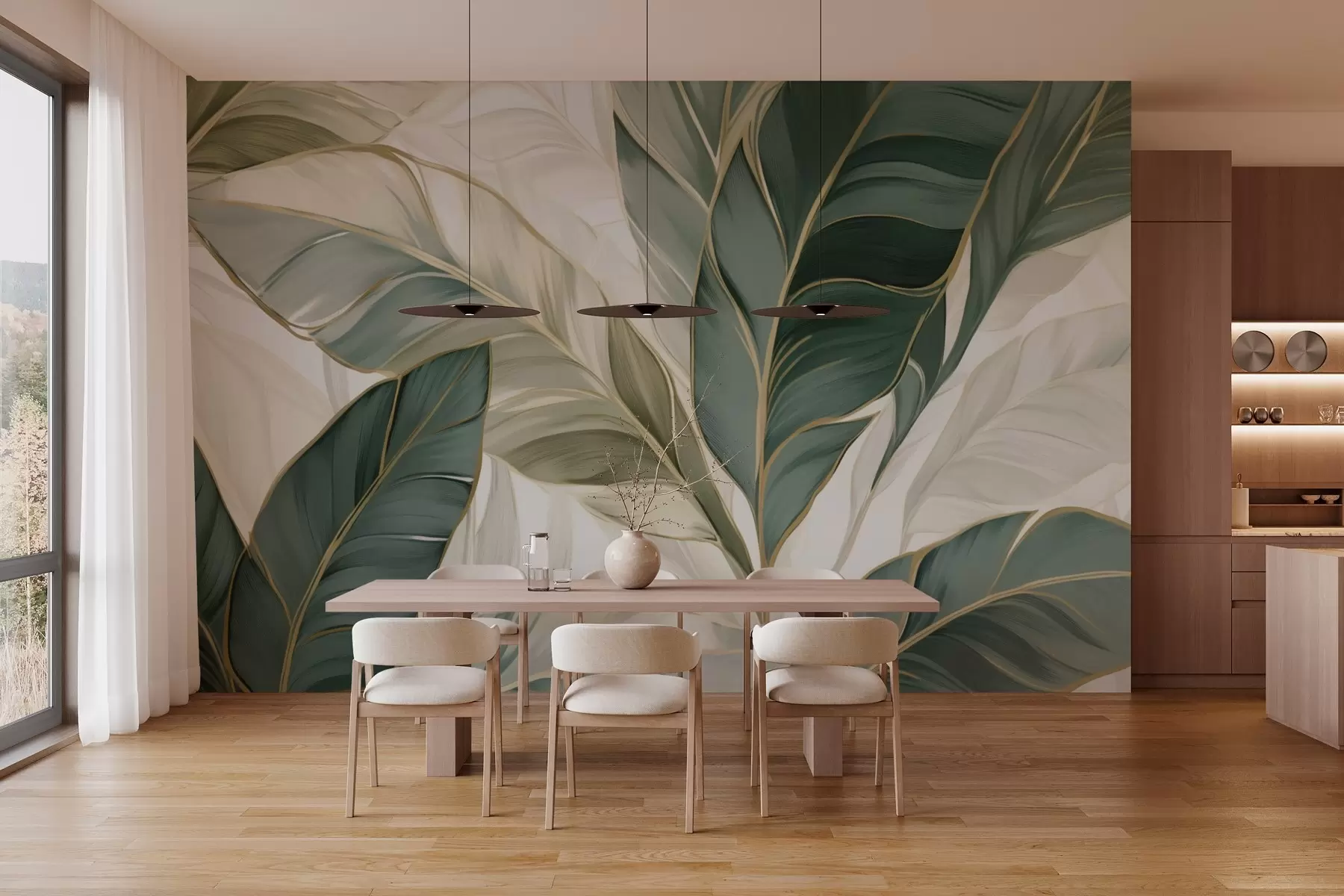 Fototapet Zelené tropické listy na šedém a bílém pozadí w03124