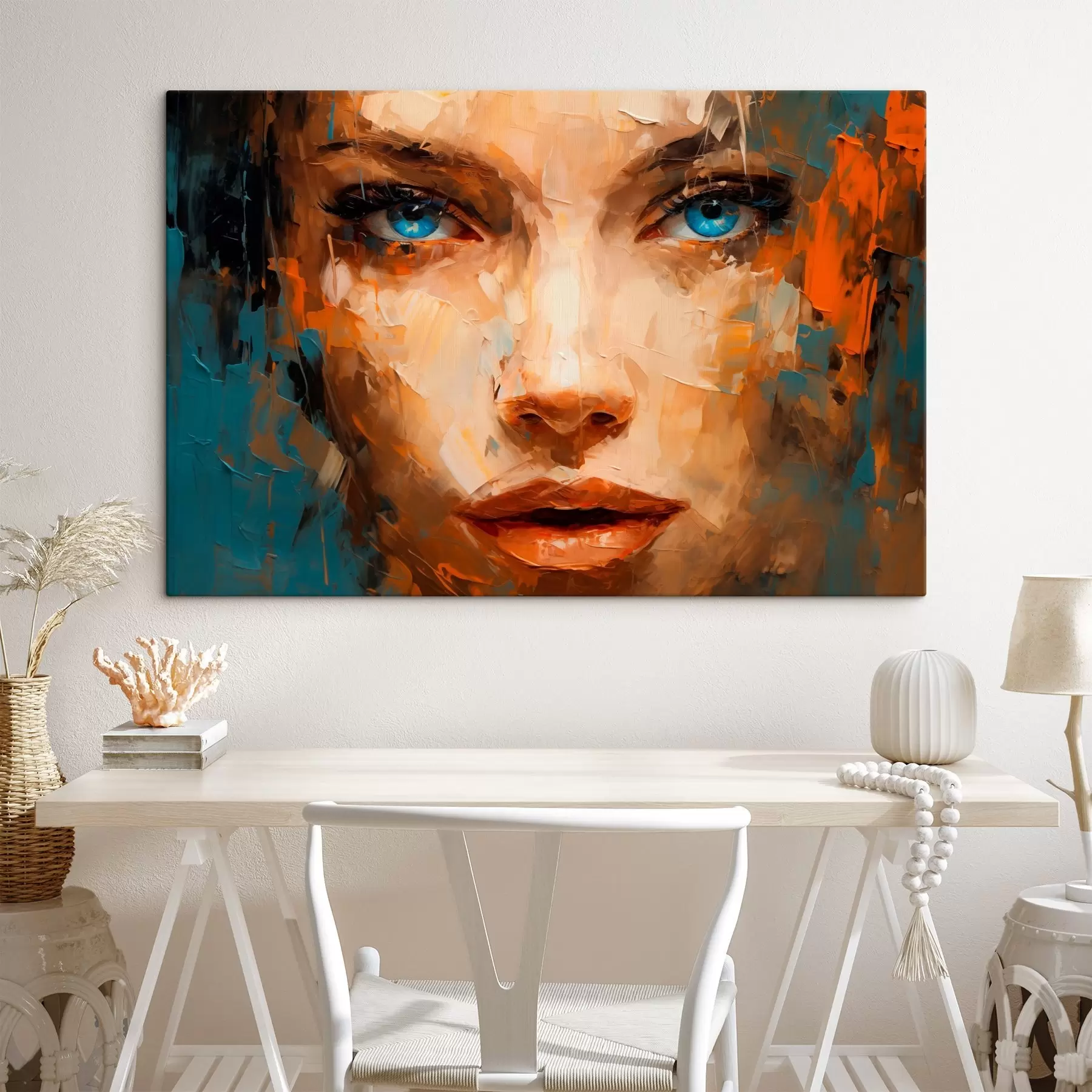 Obraz Abstraktní portrét ženy s výraznýma modrýma očima v odvážných tazích štětce Č. s42939