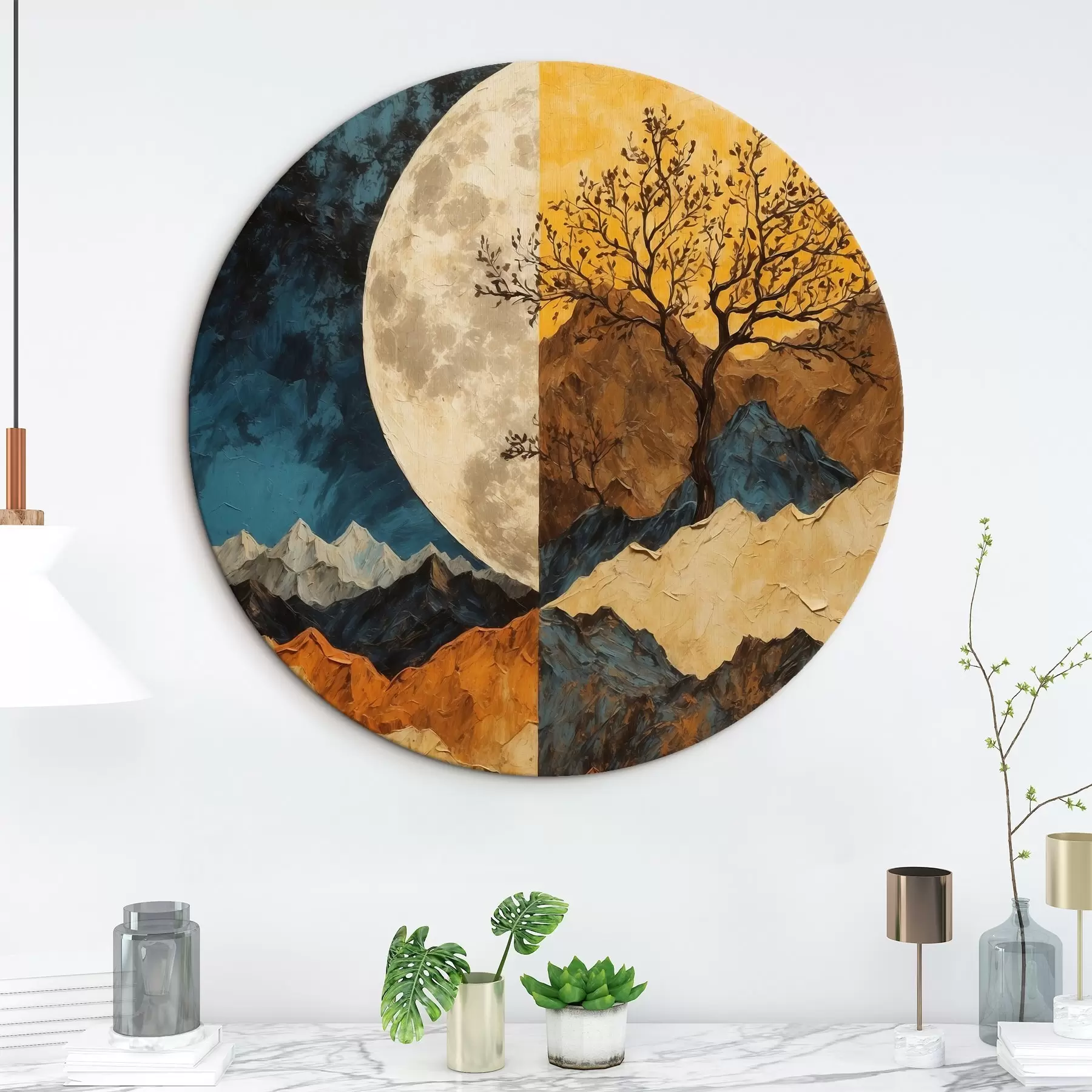 Obraz Pestrobarevné hory na měsíčním pozadí ve stylu akrylové malby Č. r42770