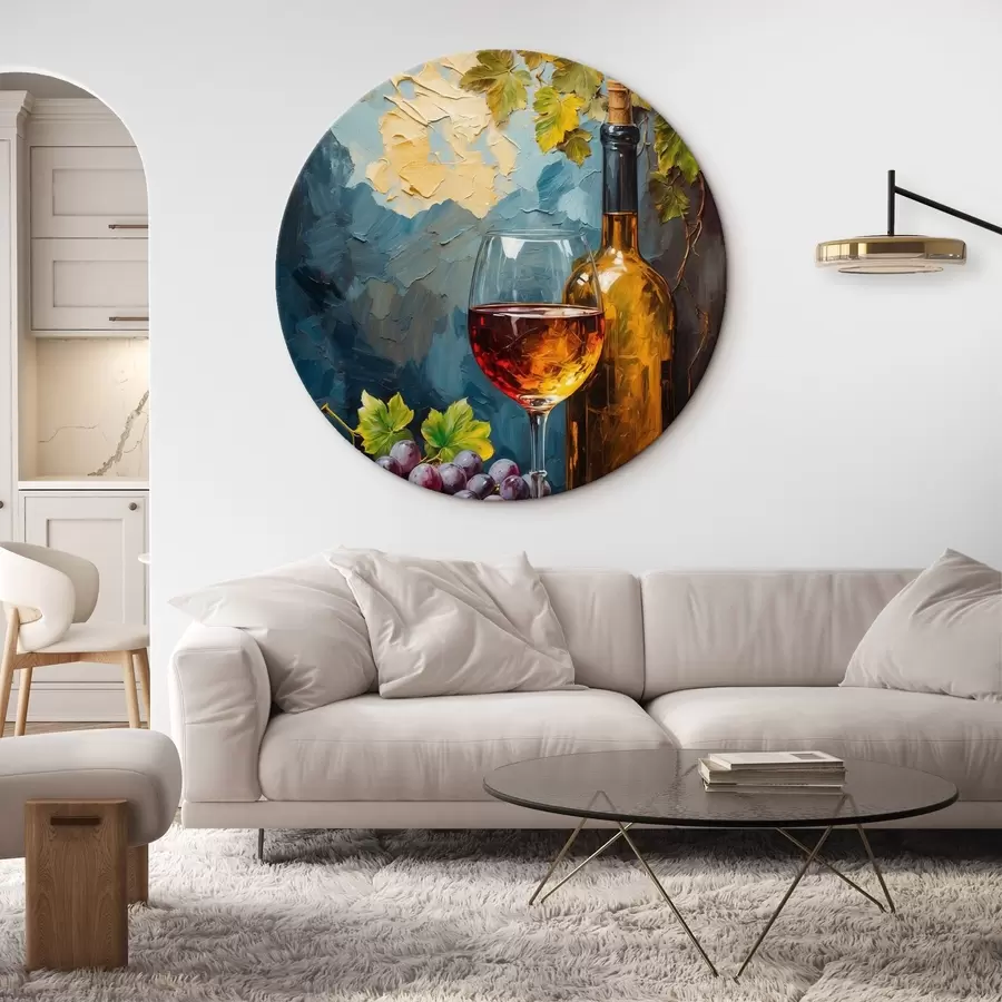 Obraz Hrozny, sklo a láhev vína na abstraktním akrylovém pozadí Č. r42772