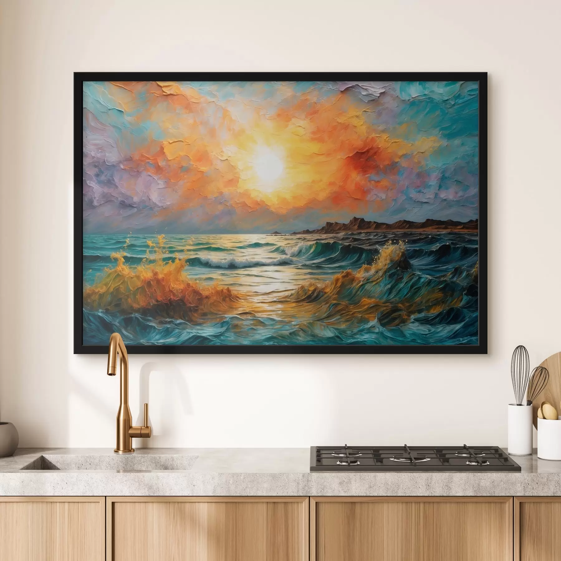 Fototapet Bouřlivé moře a slunce ve stylu olejomalby f42920