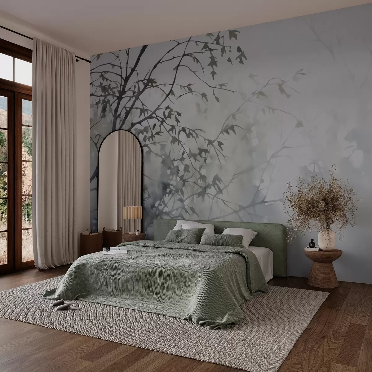 Fototapet Siluety větví a stínů stromů imitující akvarel w03175