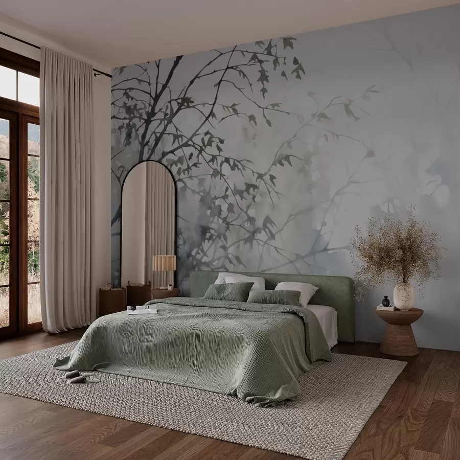 Fototapet Siluety větví a stínů stromů imitující akvarel w03175