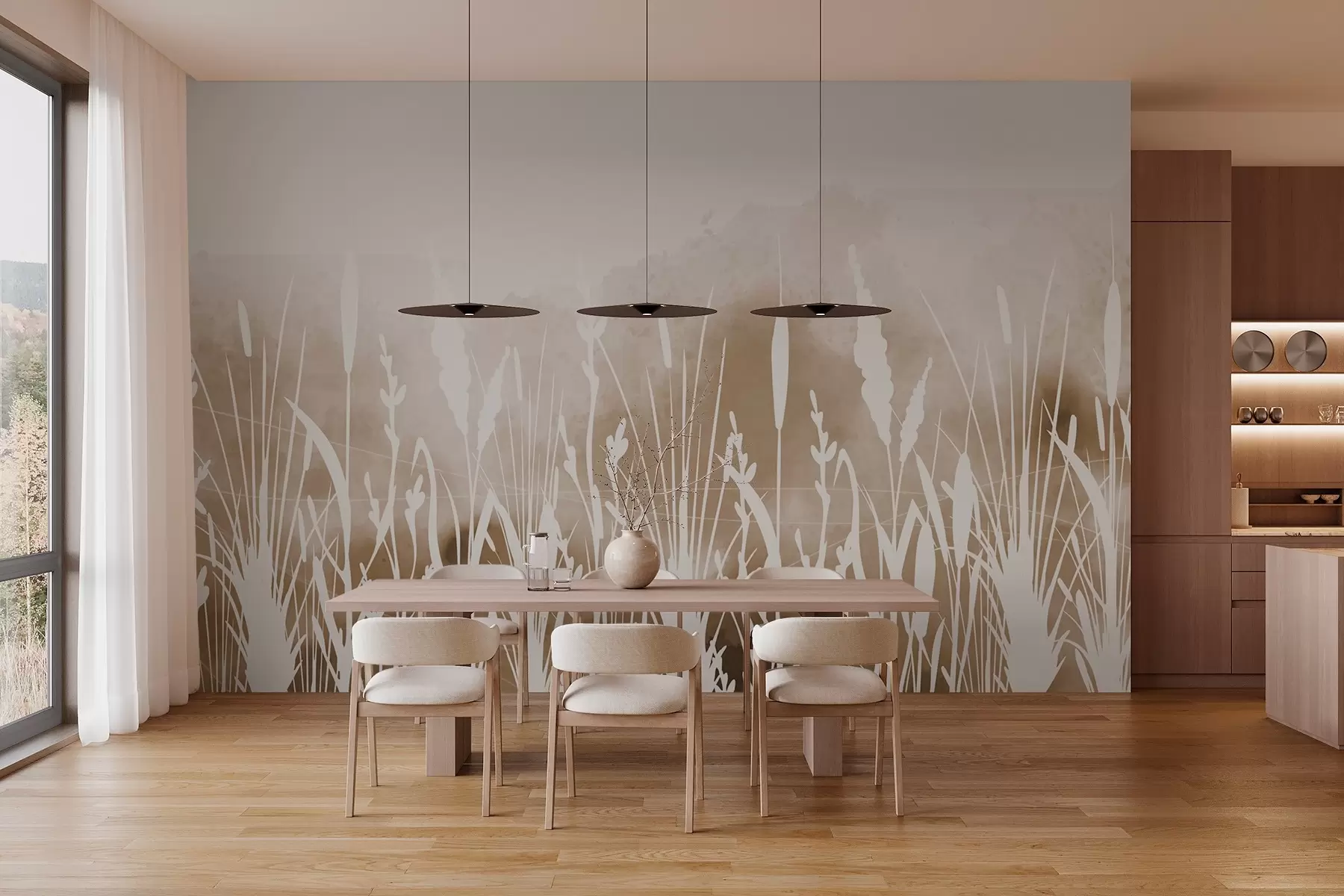 Fototapet Siluety lučních rostlin na světlém pozadí w03134