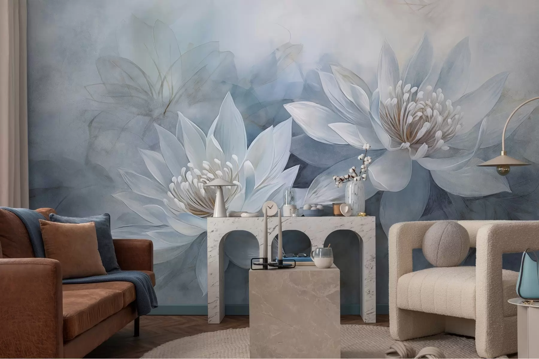 Fototapet Pár akvarelových květin na grunge zdi w03188