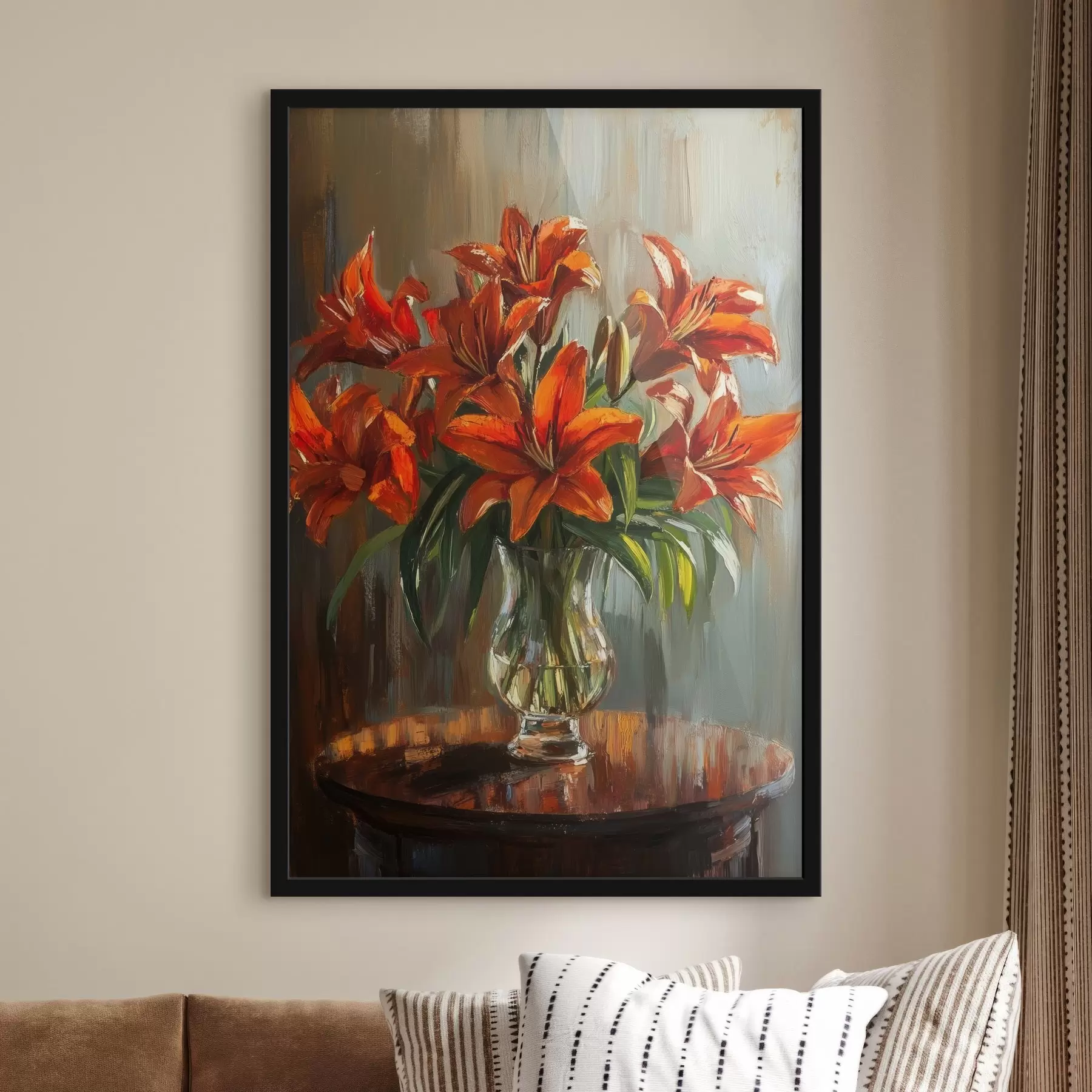 Fototapet Červené lilie ve stylu olejomalby f42977