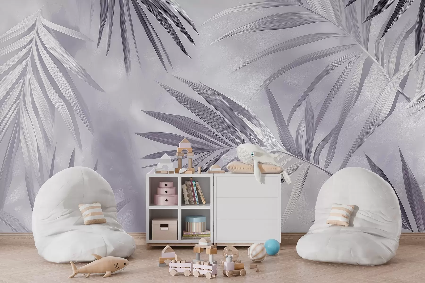 Fototapet Tropické listy abstrakce, palma, fialová paleta barev  w03153v1