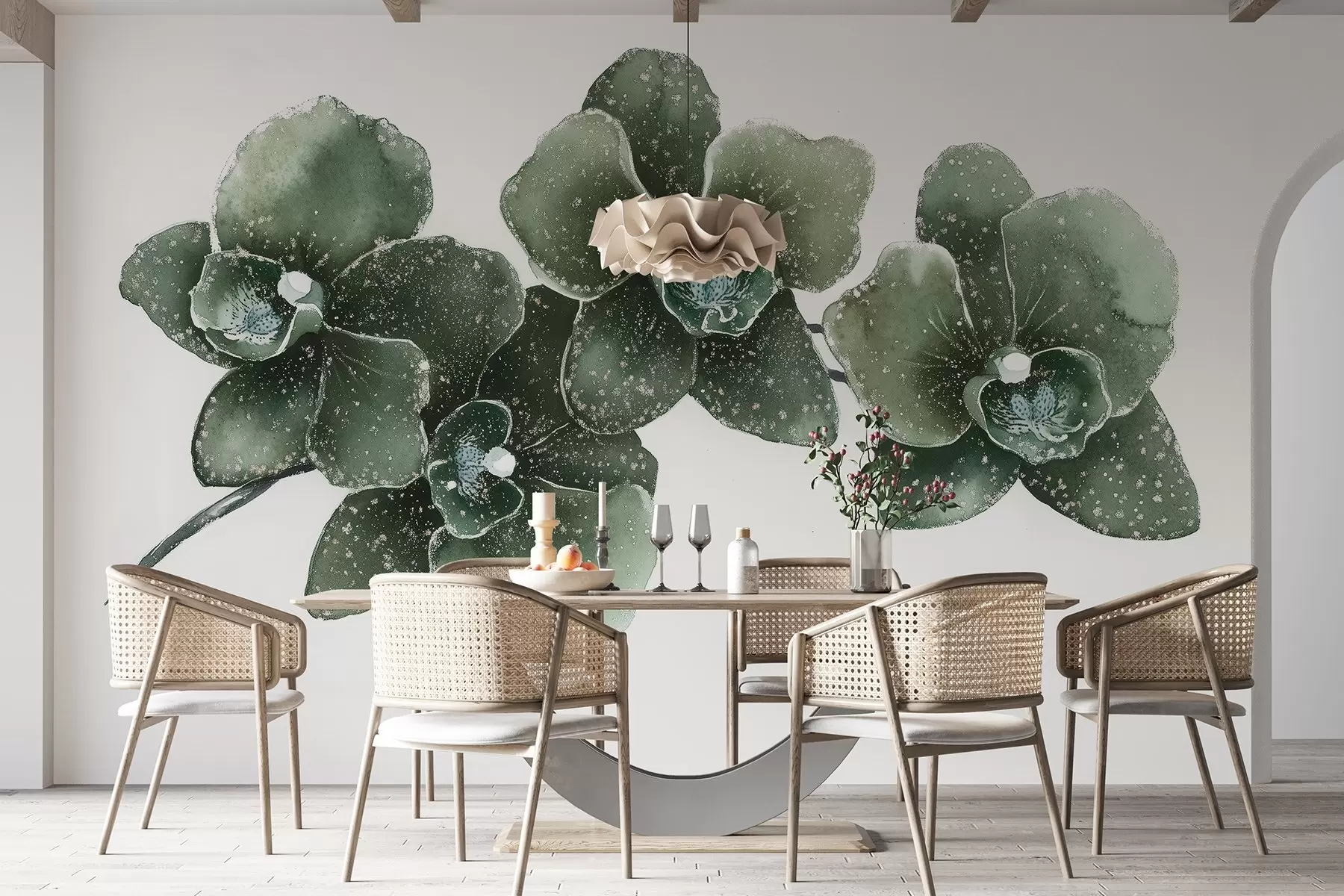 Fototapet Orhid květina větev, akvarel styl, květinové, zelené barvy w03165v1