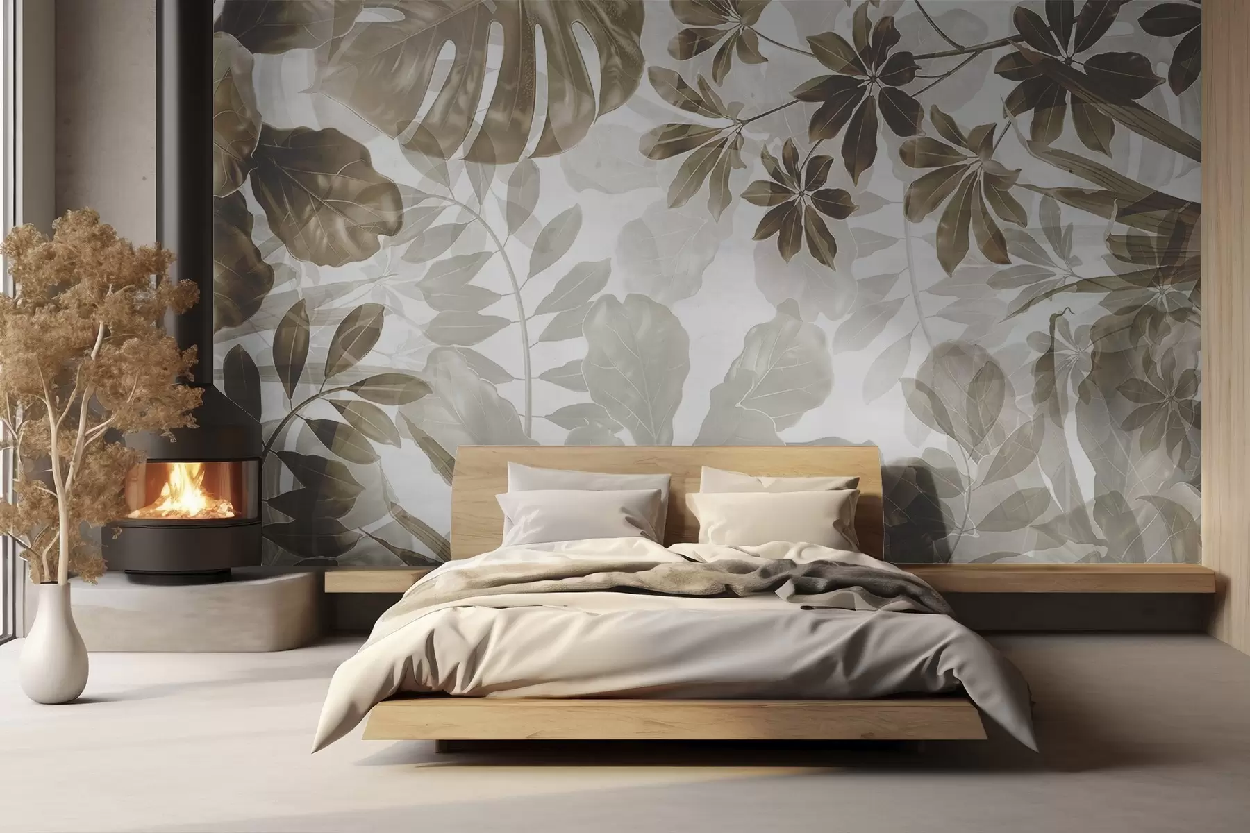 Fototapet Tropické béžové jemné listy na bílém pozadí w08824