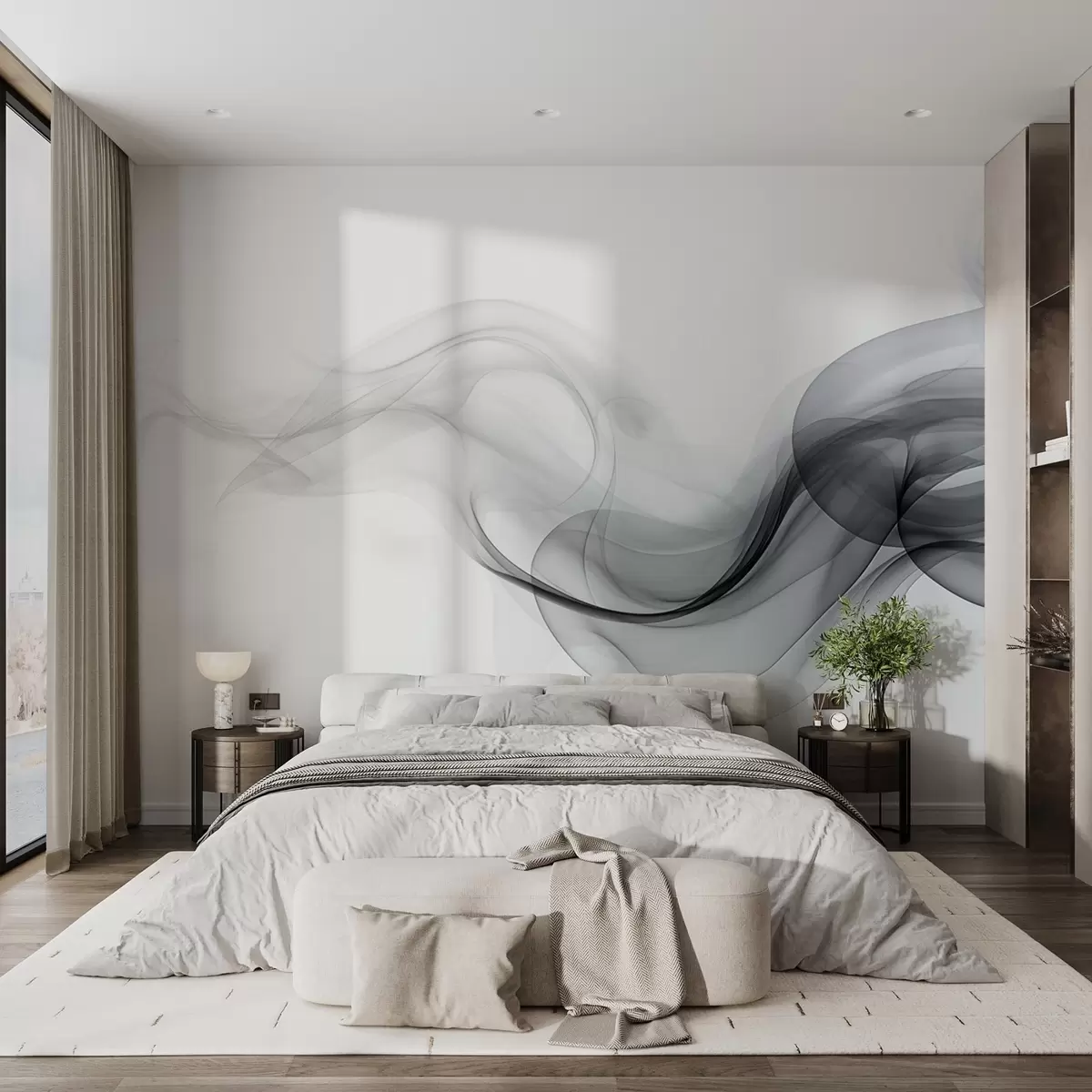 Fototapet Černý průsvitný kouř, abstraktní design na bílém pozadí w08813