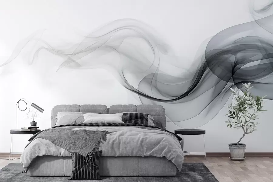 Fototapet Černý průsvitný kouř, abstraktní design na bílém pozadí w08813
