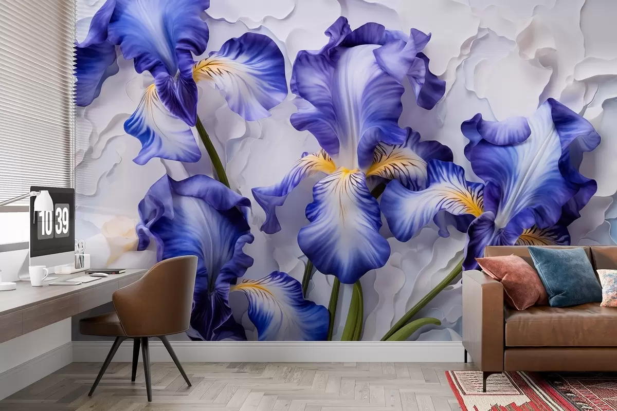 Fototapet Bílé a modré kosatce ve stylu akvarelu w08816