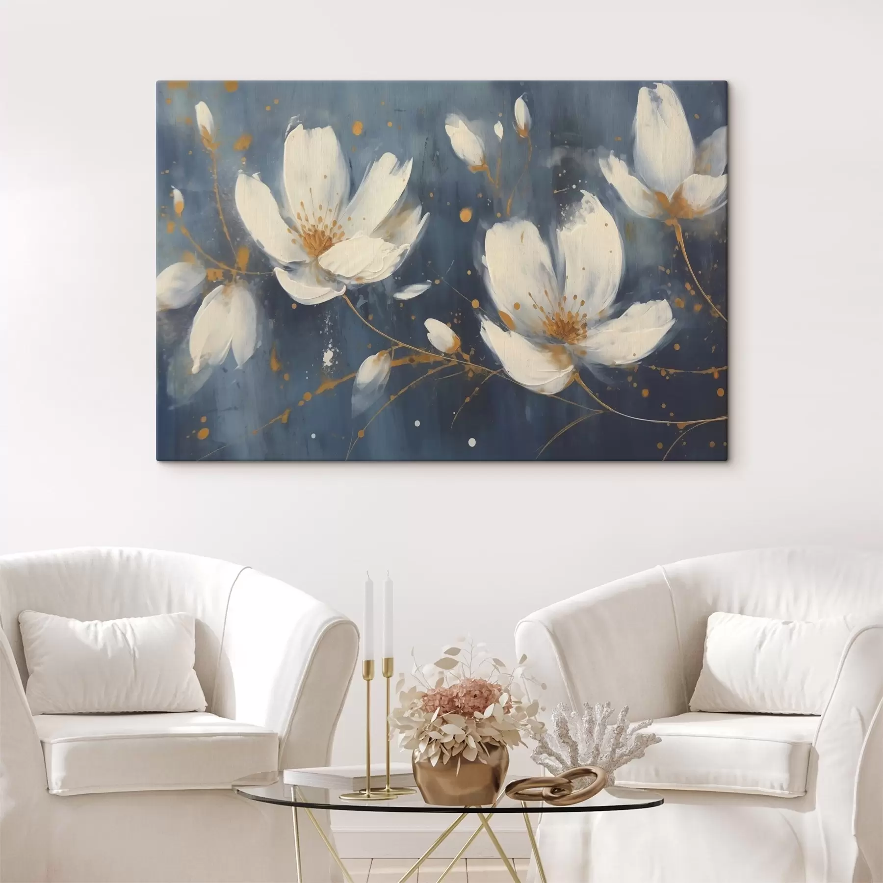 Fototapet Bílé květy na modrém pozadí s43025