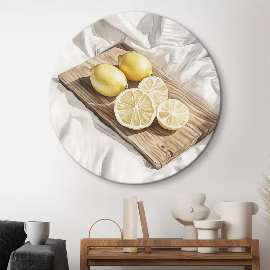 Obraz Citrony na dřevěné desce, akvarel, rustikální styl Č. r43064