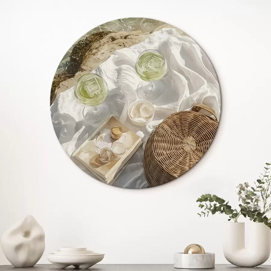 Obraz Letní estetika, vlny oceánu, pláž, koktejly, akvarelový styl Č. r43069