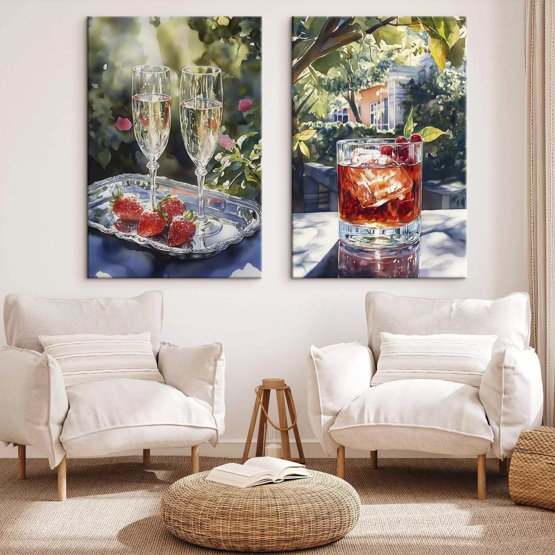 Obraz Lahodné koktejly s bobulemi, akvarelový styl, estetika, letní příroda Č. m00415