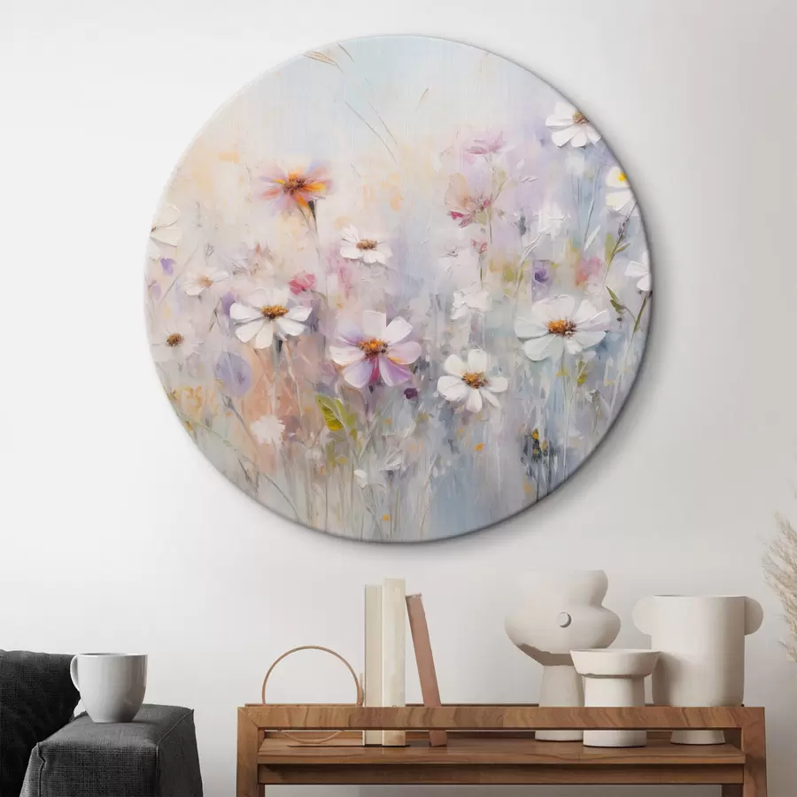 Obraz Abstraktní texturované pole bílých a růžových květů, jemné pastelové barvy, jemné tahy štětcem, květinová louka Č. r43170