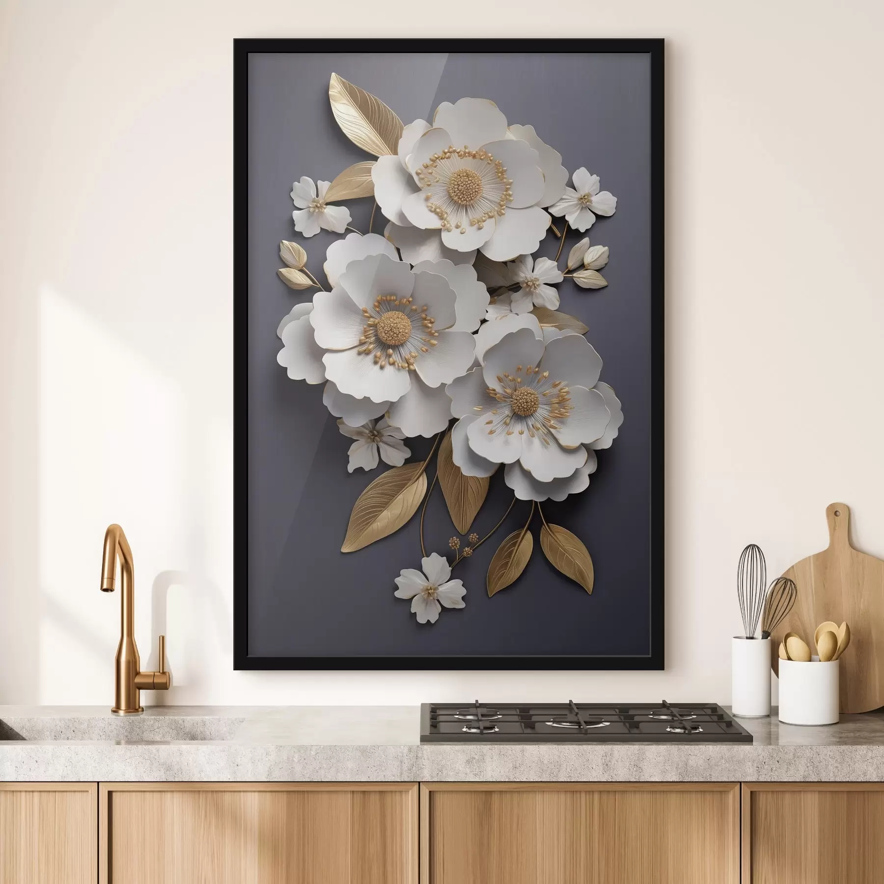 Fototapet Tři bílé květy na tmavém pozadí f43129