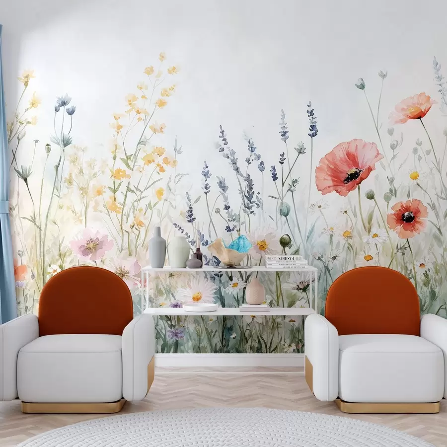 Fototapet divoké květiny a máky v technice tahů w03281