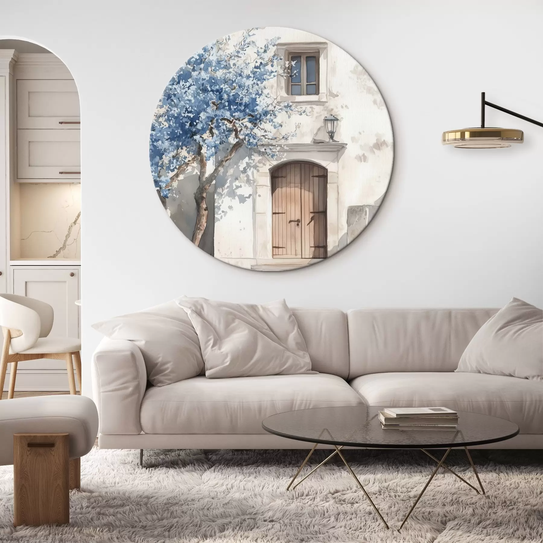 Obraz Řecký dům s krásným stromem, architektura, akvarel Č. r43178