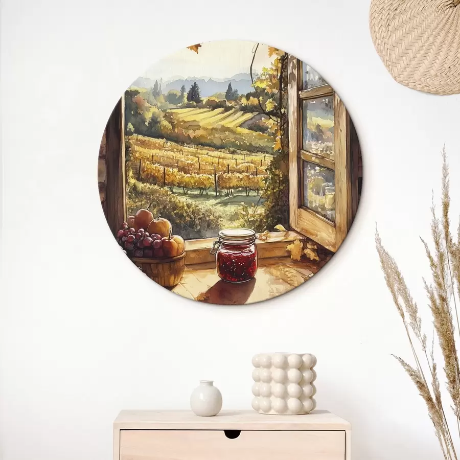 Obraz Sklizeň v obci, rustikální, ovoce, džem, přírodní krajiny, akvarel styl Č. r43186