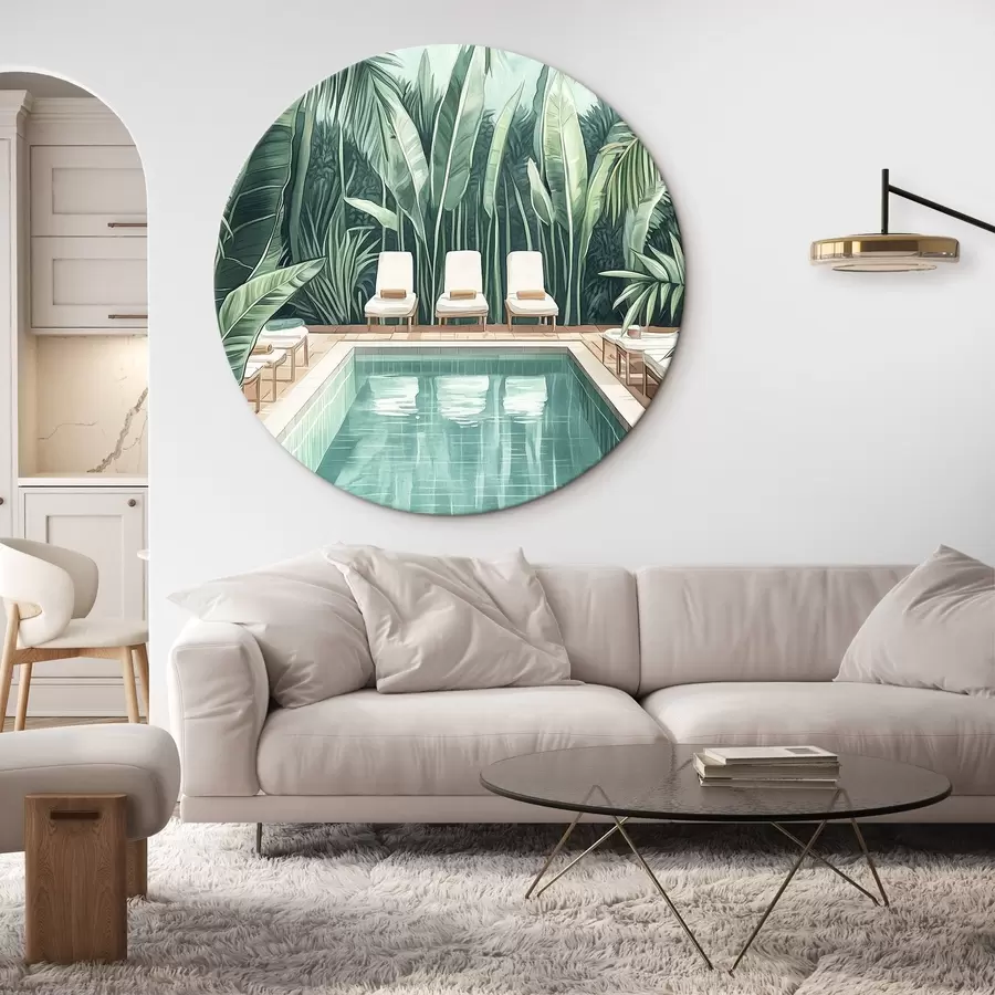 Obraz Estetický letní bazén v tropické zahradě, akvarelový styl Č. r43192