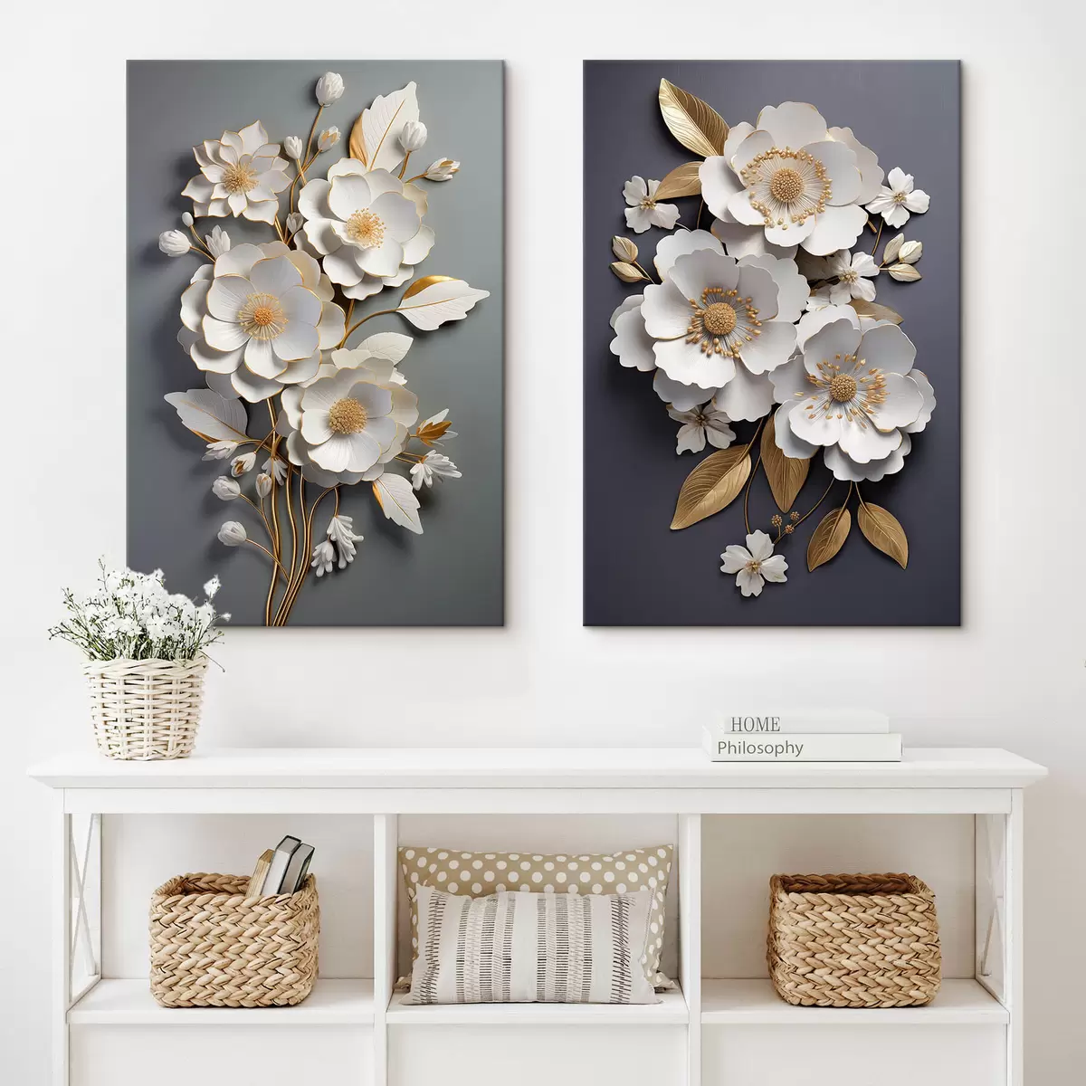 Obraz Kompozice květinových větví na tmavém pozadí Č. m00423