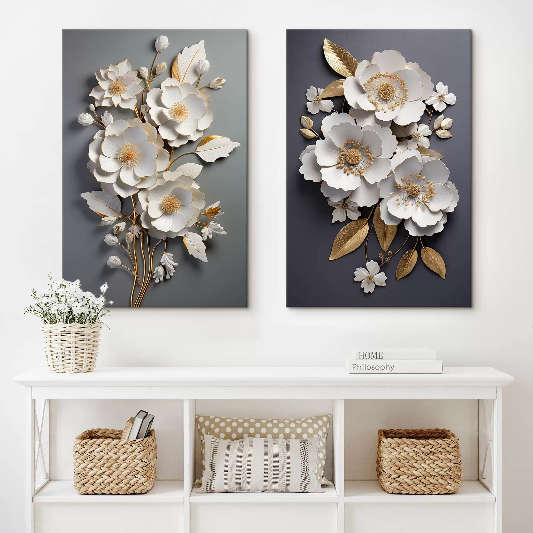 Obraz Kompozice květinových větví na tmavém pozadí Č. m00423