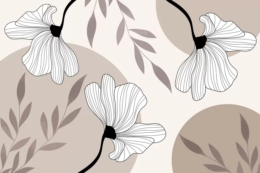 Fototapet Abstrakce s květy a listy v béžových tónech w03328