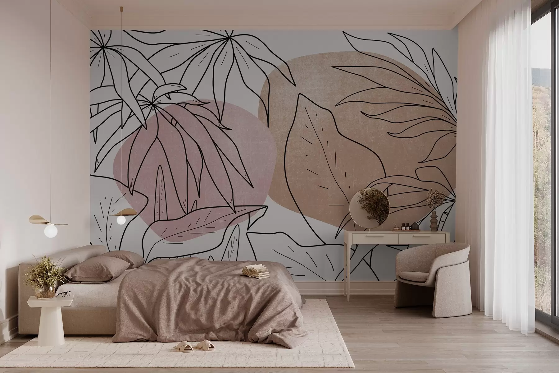 Fototapet Čárová kresba rostlin na pozadí skvrn w03278