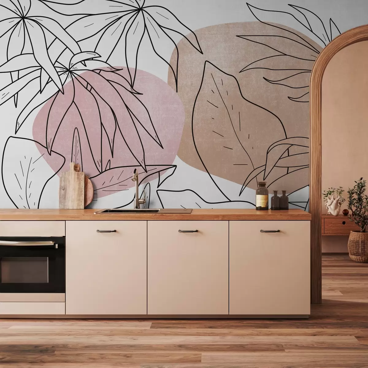 Fototapet Čárová kresba rostlin na pozadí skvrn w03278