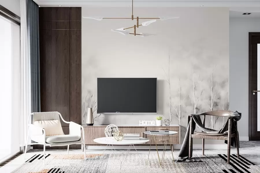 Fototapet Stromy v mlze v akvarelovém stylu na teplém pozadí w08875