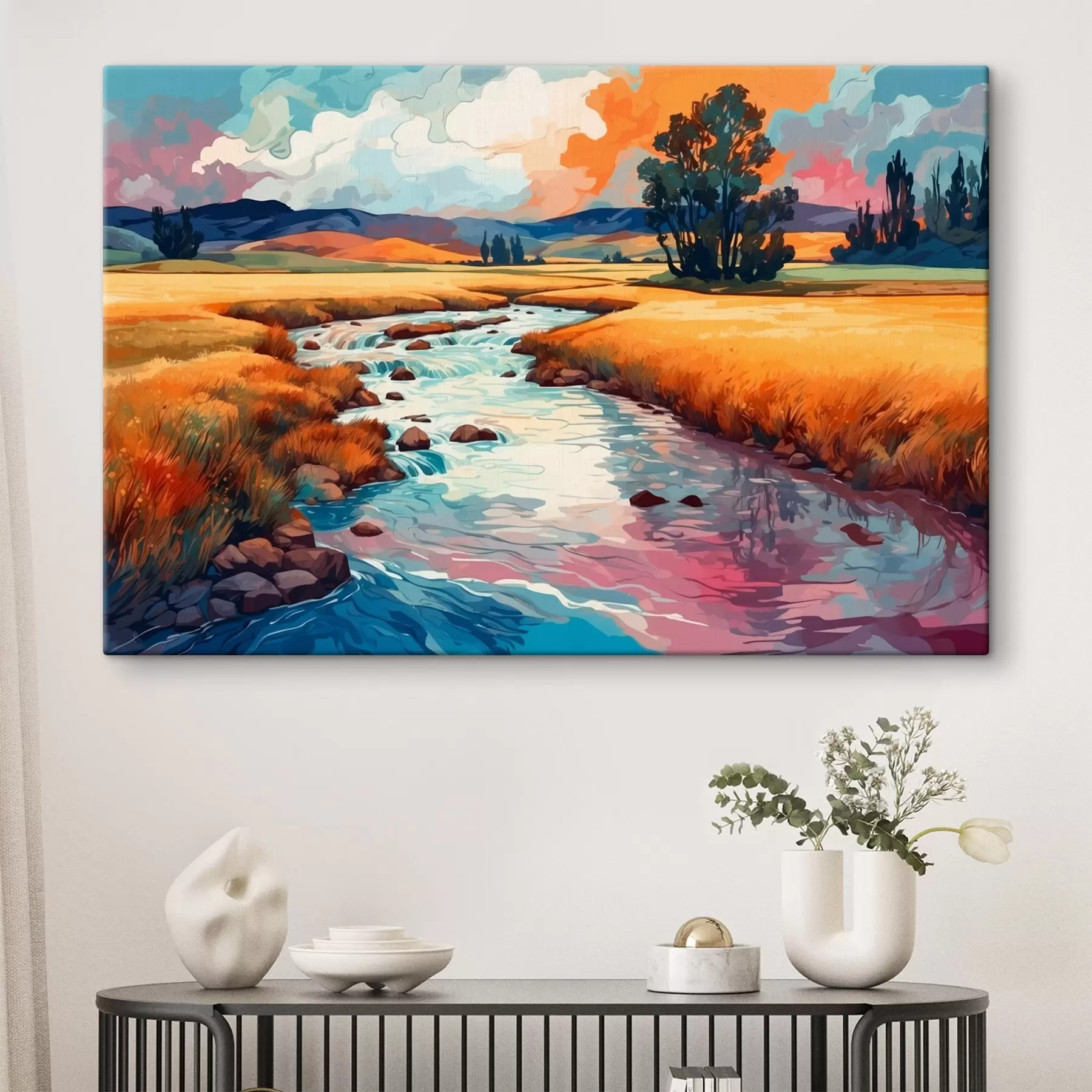 Obraz Potok na poli ve stylu akvarelové malby Č. s43110