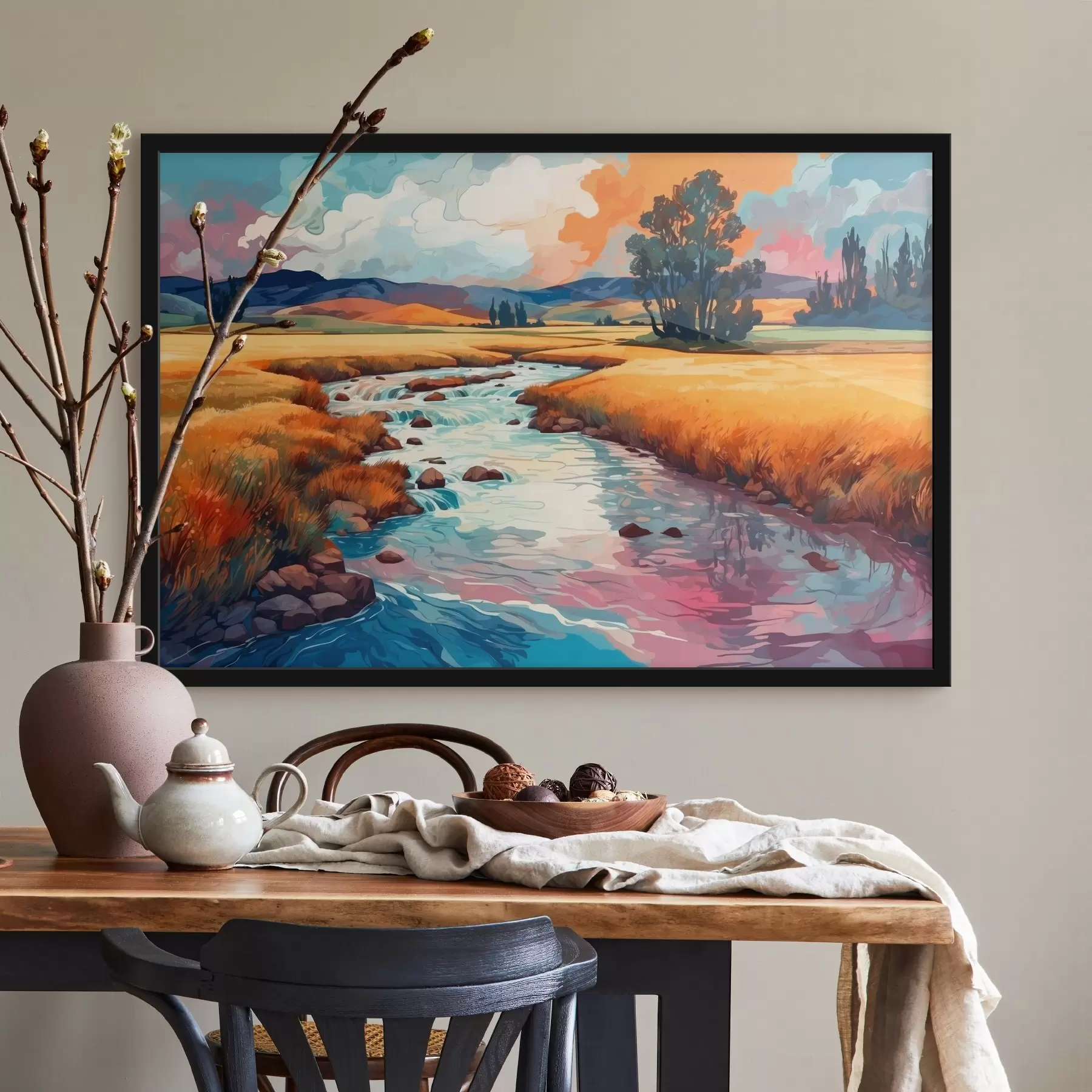 Fototapet Potok na poli ve stylu akvarelové malby f43110