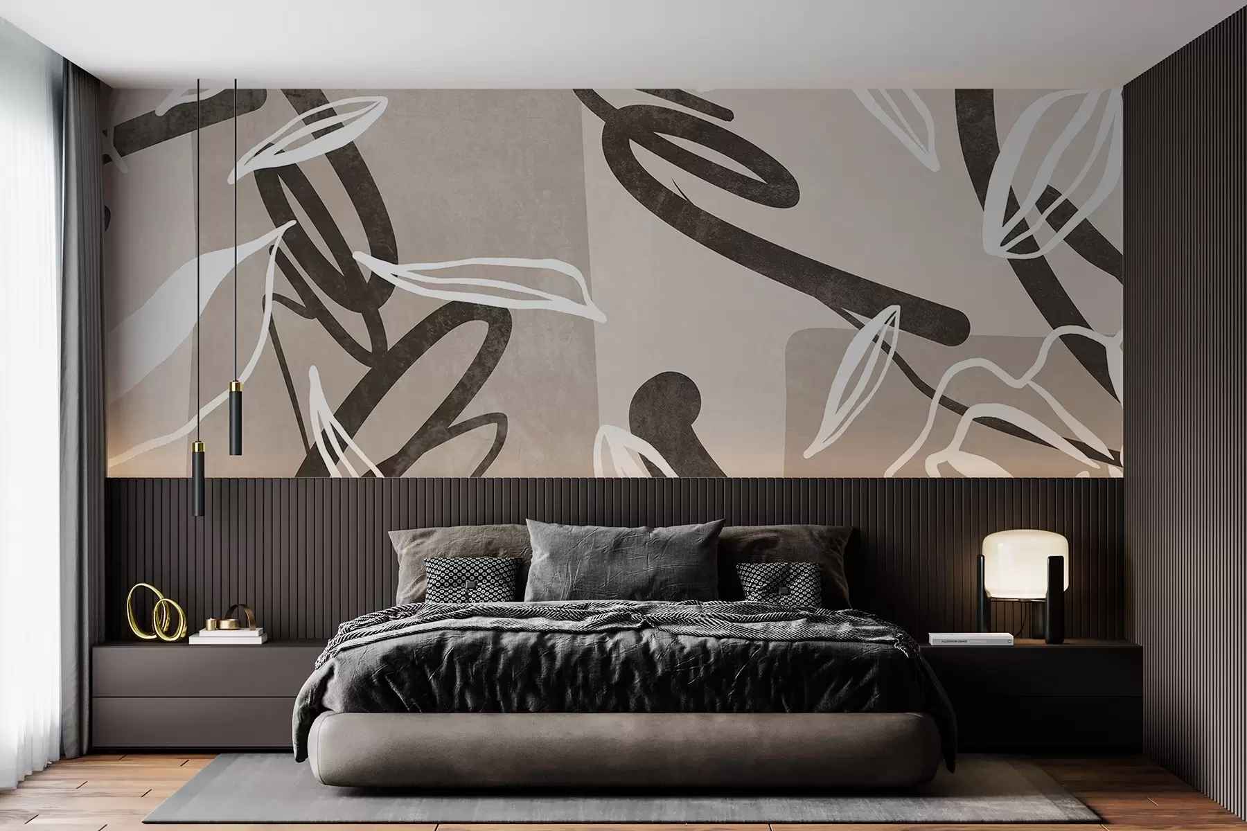 Fototapet Abstraktní texturovaný moderní a minimalistický design s květinovými prvky v neutrální béžové barevné paletě w08888