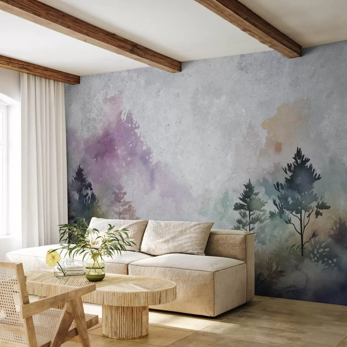 Fototapet Les, imitace akvarelu se žlutými skvrnami w08862v2