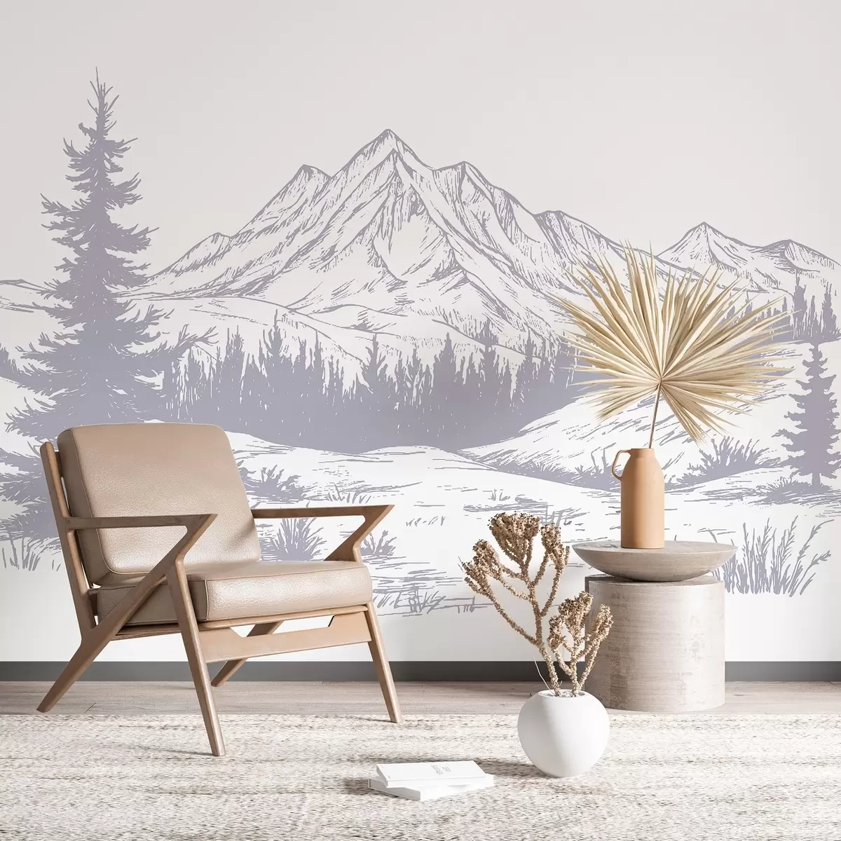 Fototapet Horská krajina s borovicemi, les, příroda, jemná fialová barva w03344v2