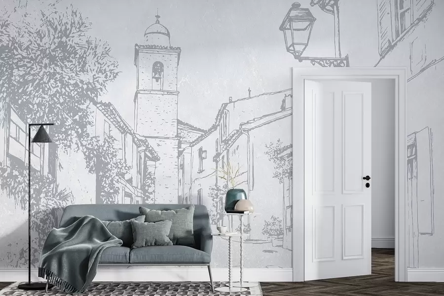 Fototapet Ulice města, krásná architektura, budovy, Středomoří, modré barvy w03346v1