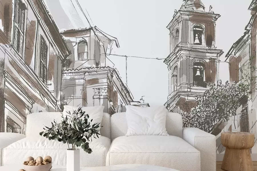 Fototapet Středomořská ulice, kaple, architektura, béžová a hnědá barva w03350v1