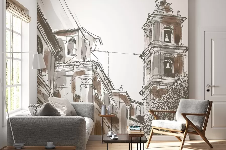 Fototapet Středomořská ulice, kaple, architektura, béžová a hnědá barva w03350v1