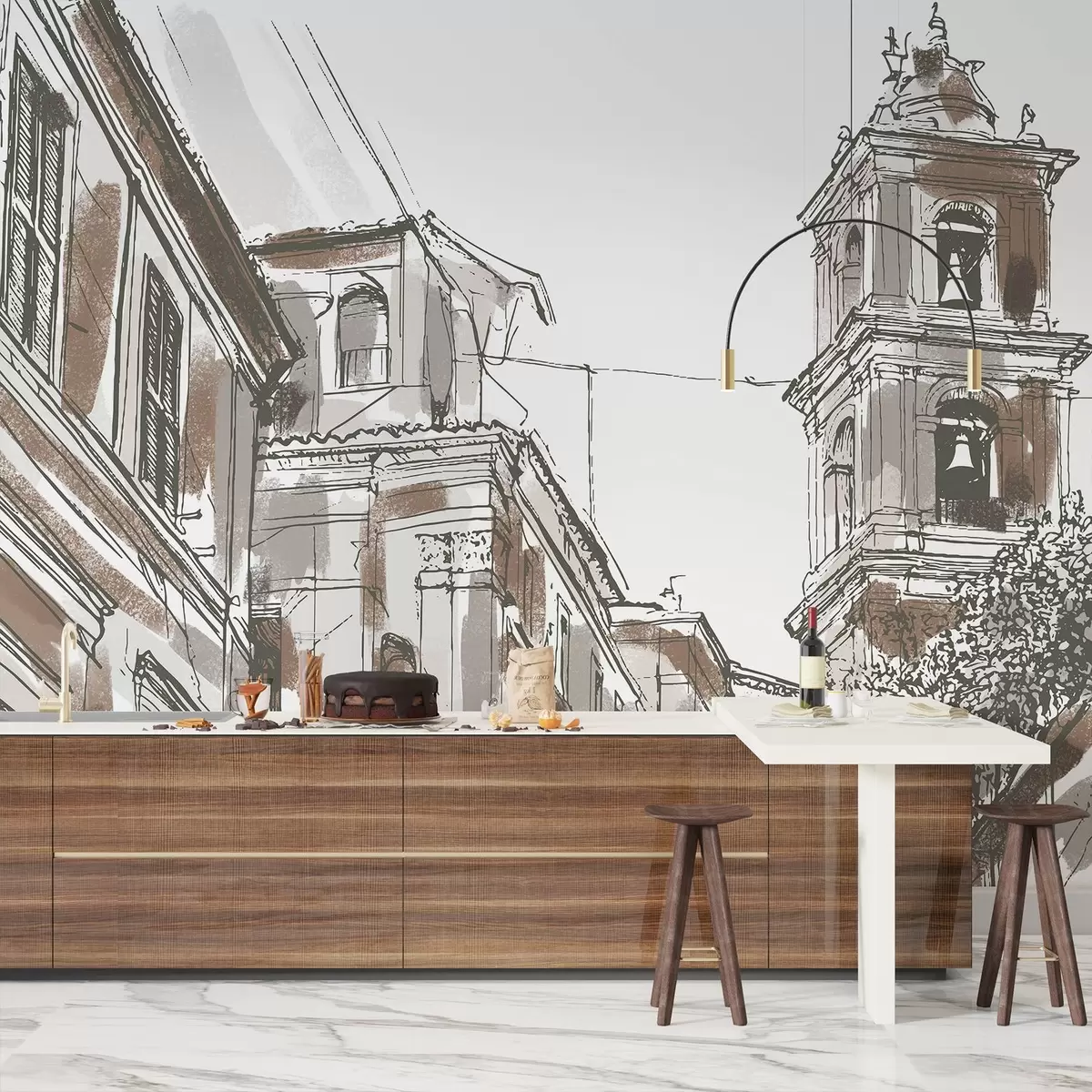 Fototapet Středomořská ulice, kaple, architektura, béžová a hnědá barva w03350v1