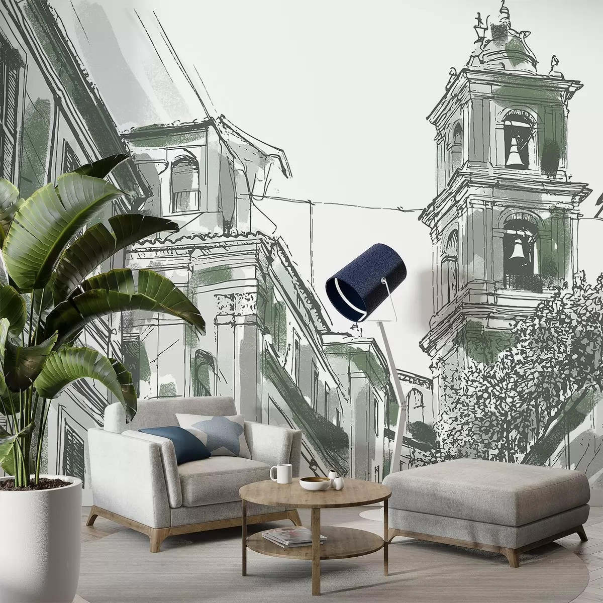 Fototapet Středomořská ulice, kaple, architektura, šedá a zelená barva w03350v2