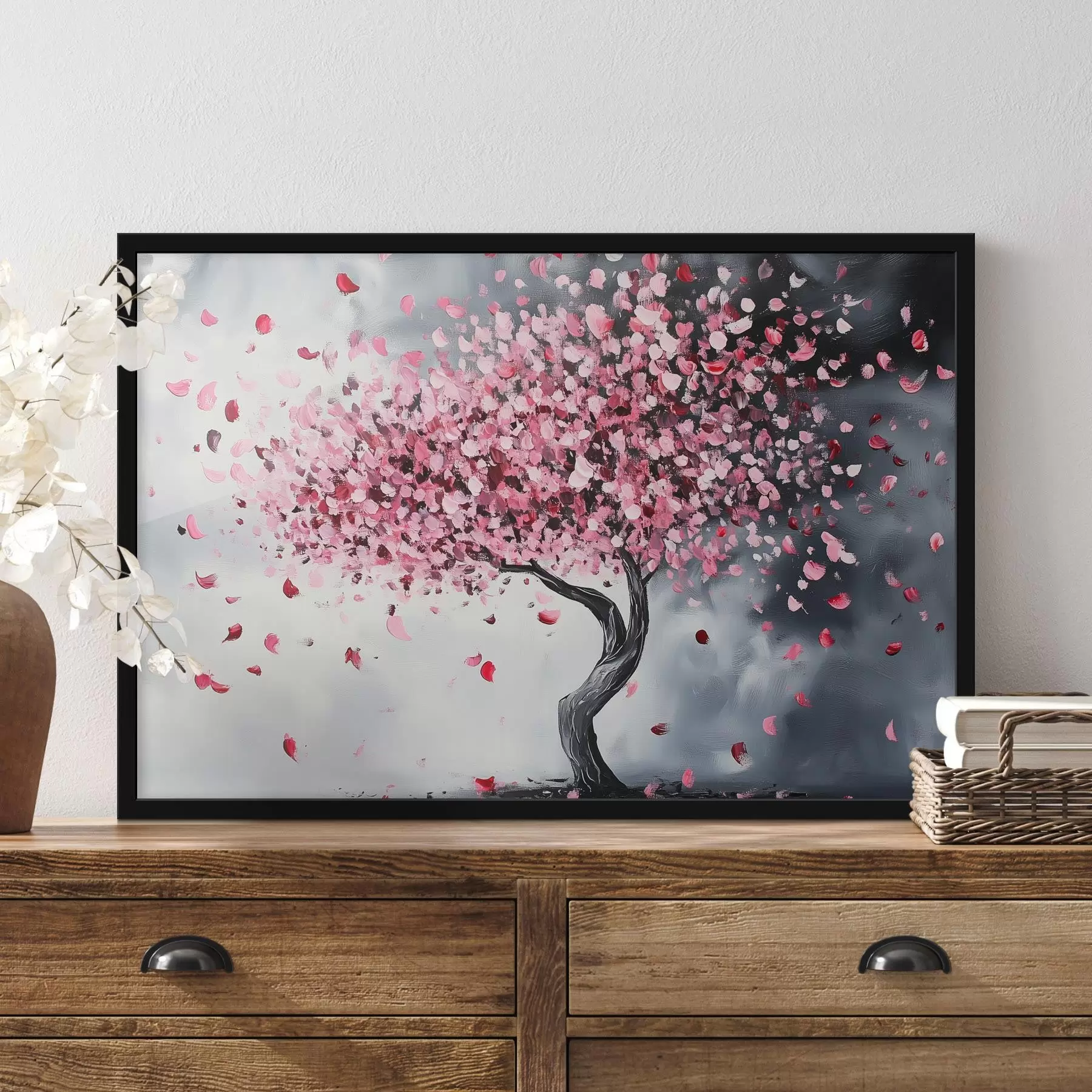 Fototapet Růžový kvetoucí strom na šedém pozadí f43299