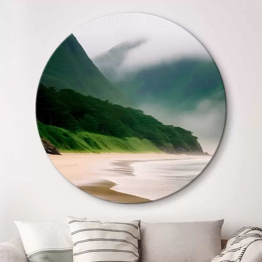 Obraz Mlžná pláž u zelených svahů Č. r43271