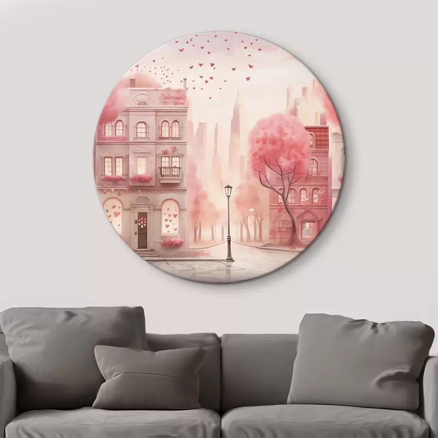 Obraz Romantická růžová ulice se srdíčky Č. r43324