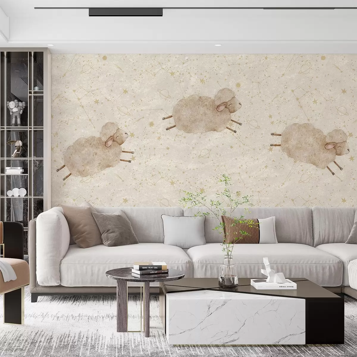 Fototapet Skákající ovce na hvězdném pozadí w08930