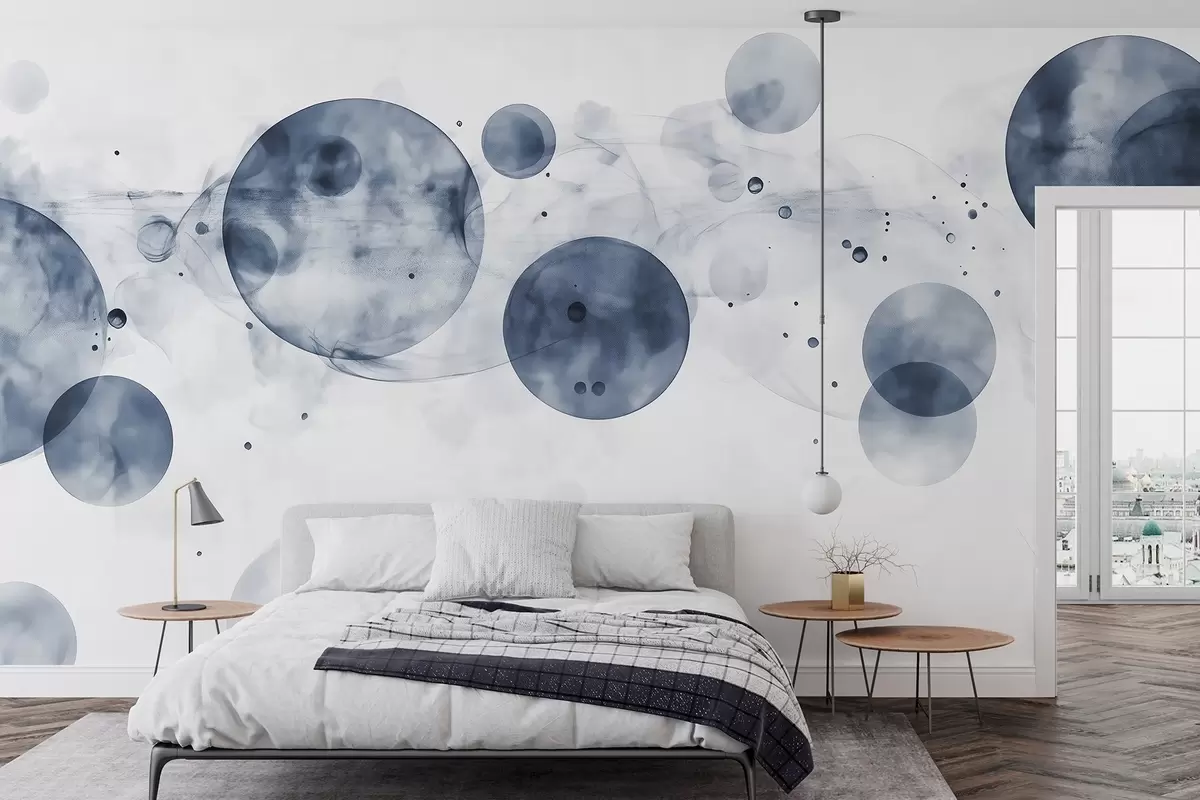 Fototapet Akvarelový styl kruhy, abstrakce, éterické, tekuté umění, šedé barvy w03405