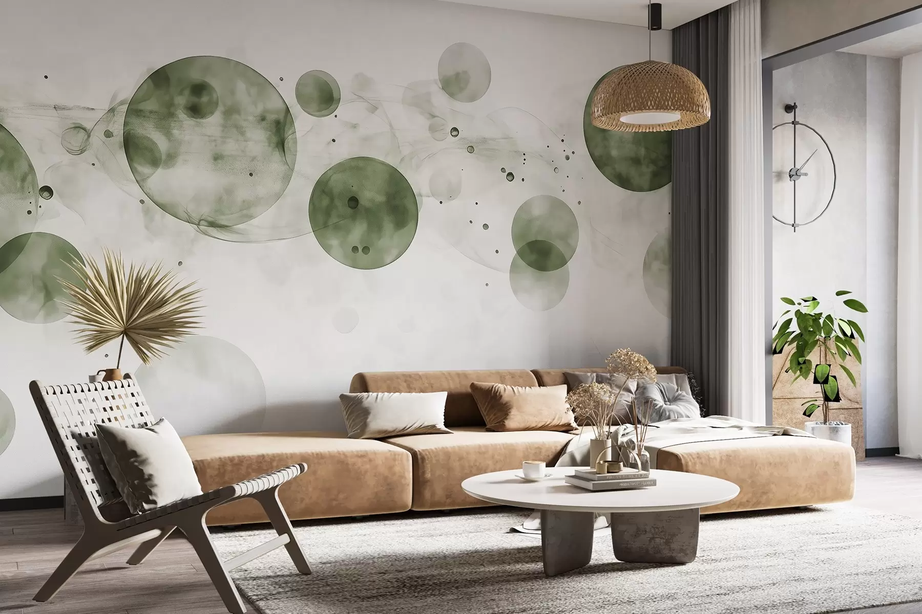 Fototapet Akvarelový styl kruhy, abstrakce, éterické, tekuté umění, zelené barvy w03405v1